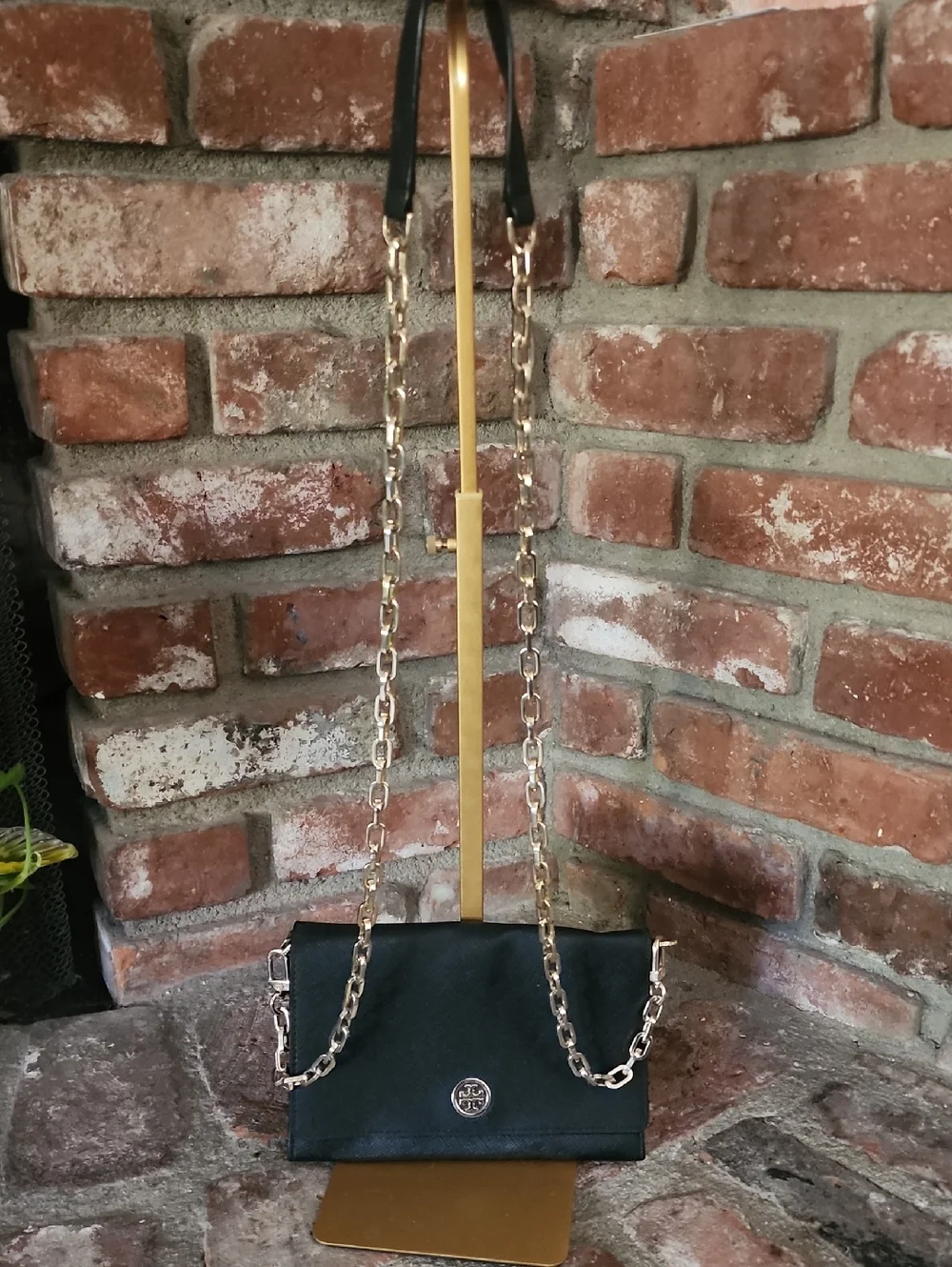 Tory Burch Black Leather Chain Shoulder Bag Gold Hardware Crossbody Convertible